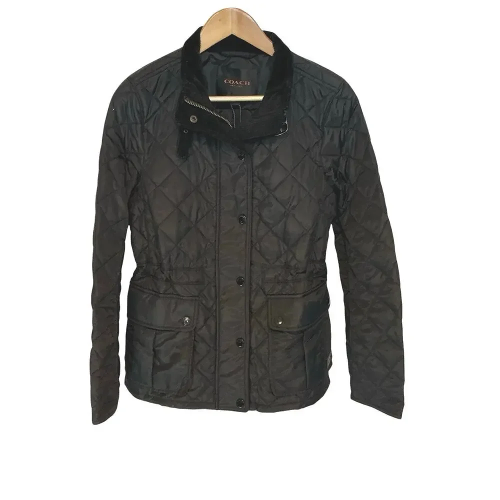 Coach Puffer Quilted Lightweight‎ Cinched Waist Black Jacket Women's Medium NWT